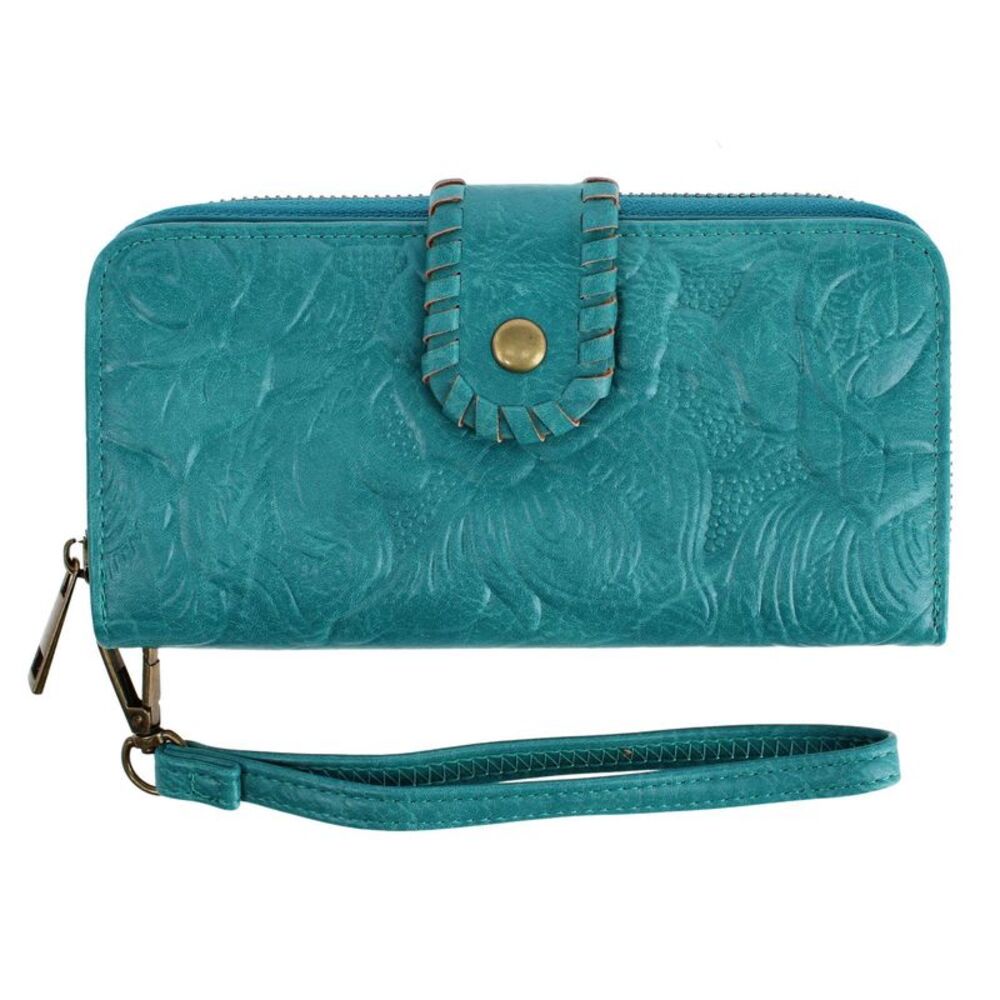 CTM Women's Floral Embossed Premium Faux LeatherWristlet Wallet